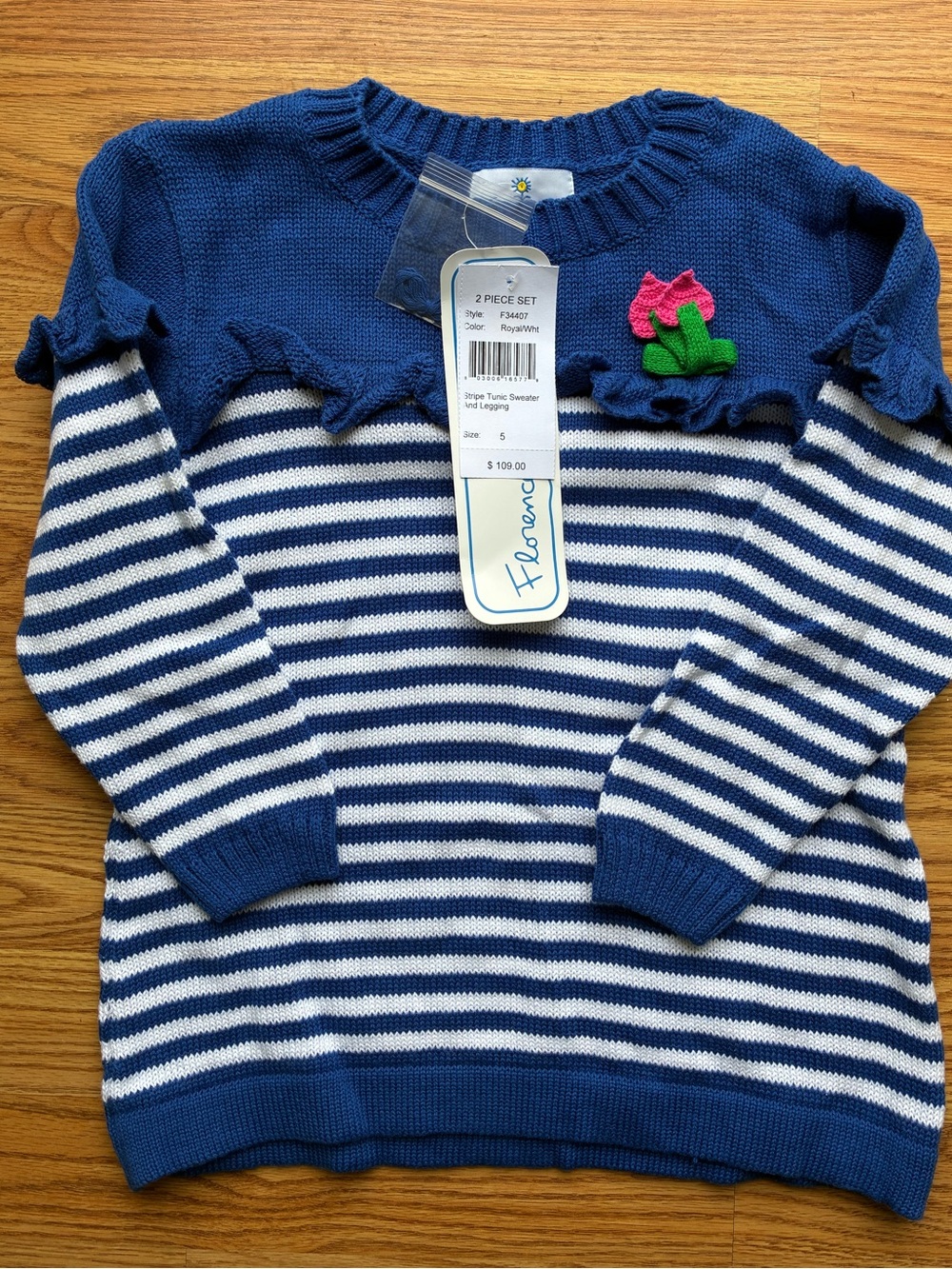 Florence Eiseman Girls Blue and White Sweater and Legging Set - Size 5